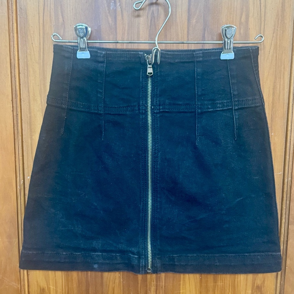 Free People Black Mini Pencil Skirt Denim silver zipper up the front (26) - Picture 3 of 6